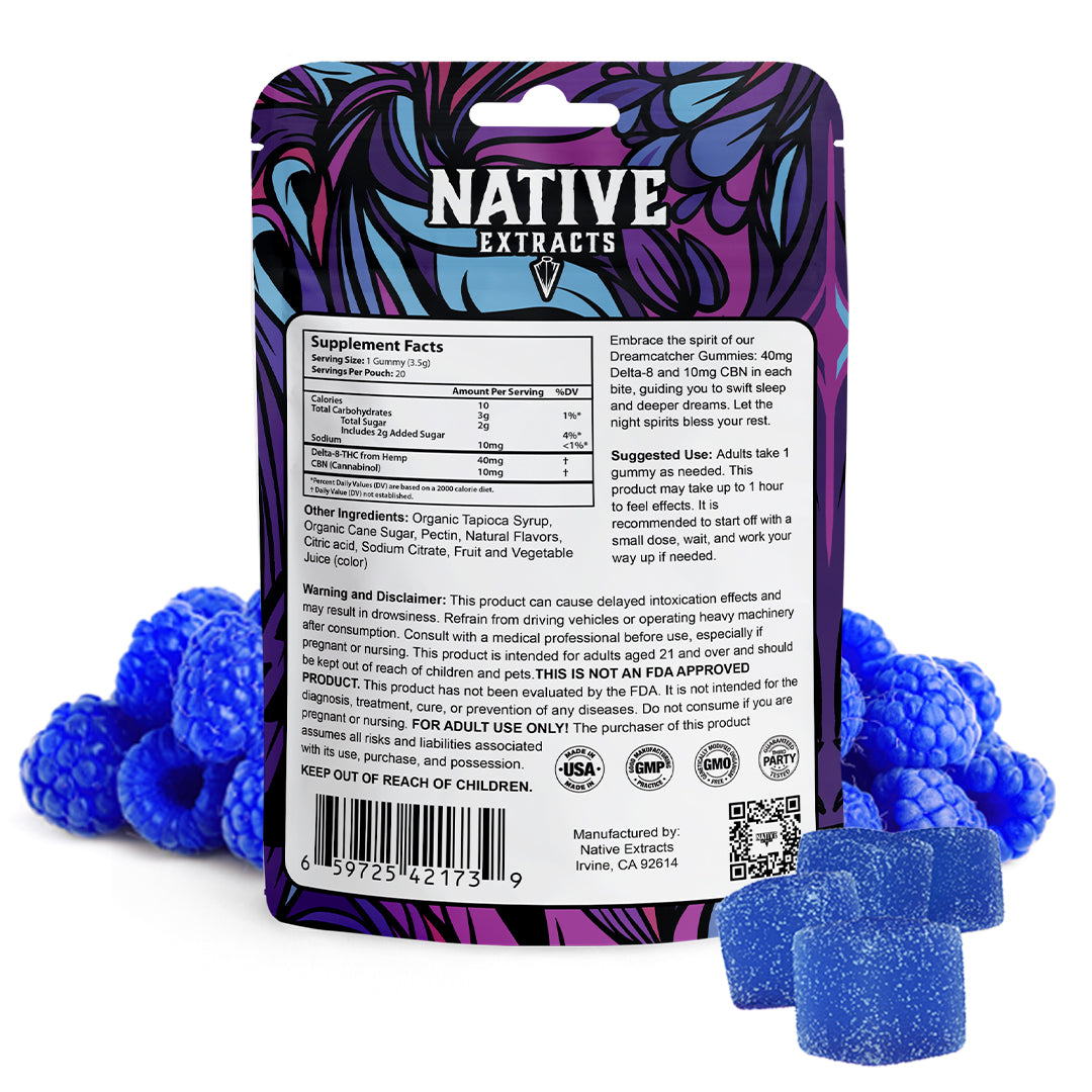 Dreamcatcher sleep gummies pouch back label