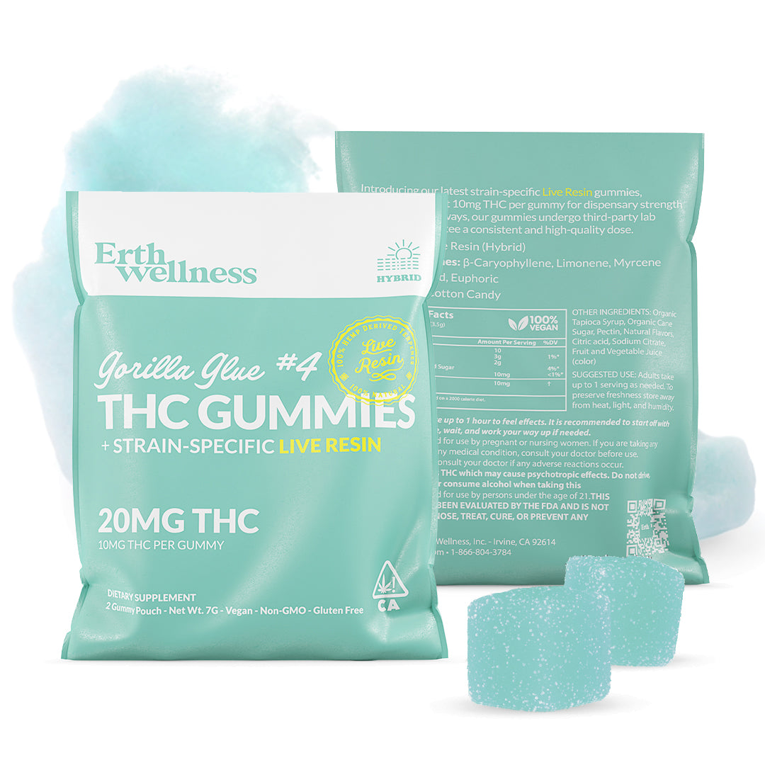 Δ9 THC Gummies – Gorilla Glue #4 (Hybrid) | Live Resin | Cotton Candy (20mg Sample Pack)