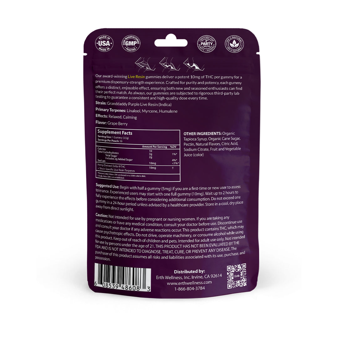 Δ9 THC Gummies – Granddaddy Purple (Indica) | Live Resin | Grape Berry (300mg)