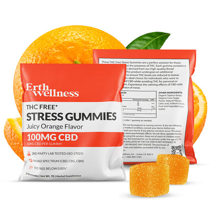 THC Free STRESS Gummies - Juicy Orange - 100mg (Sample Size)
