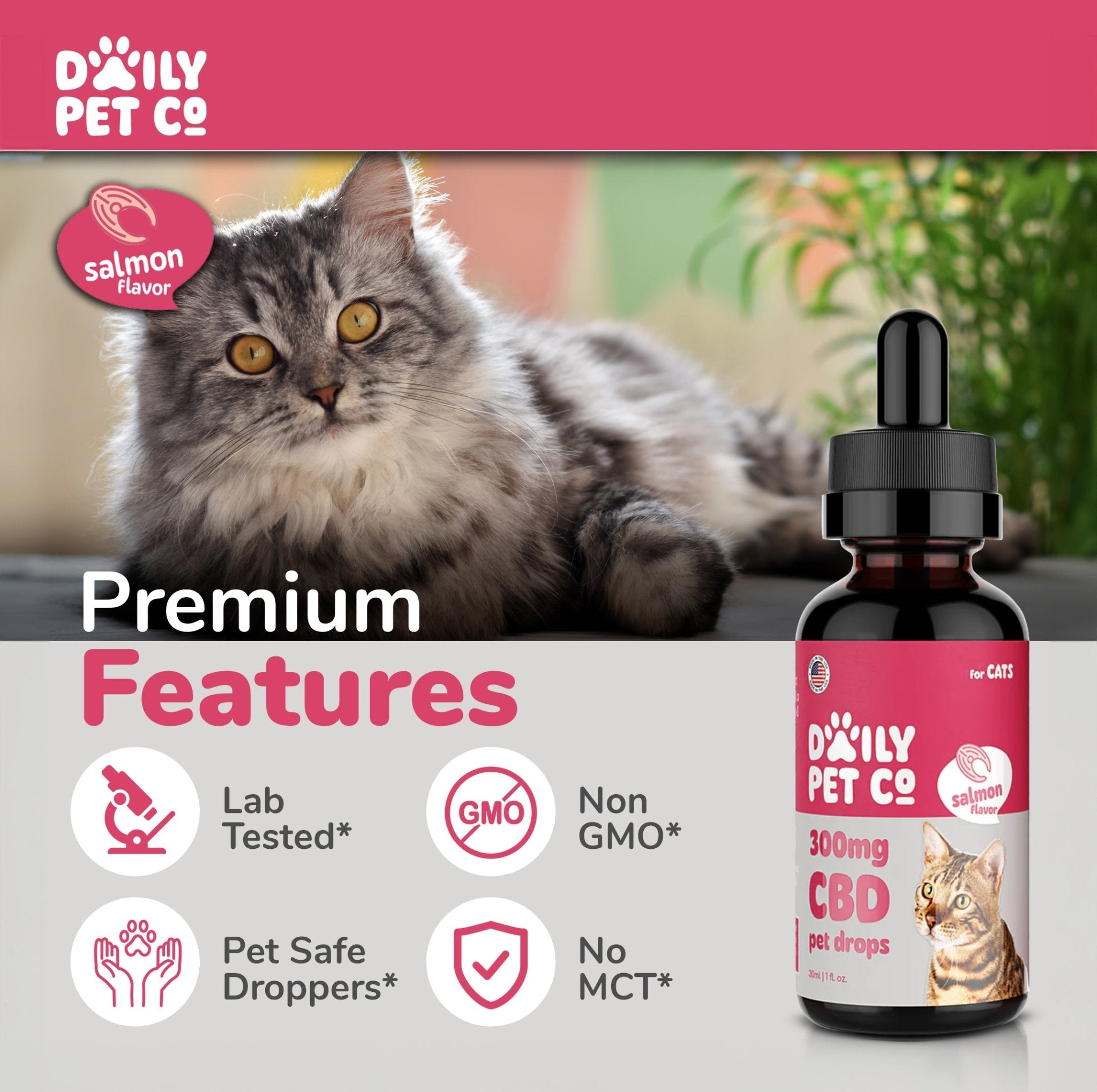 CBD Pet Drops for Cats - Salmon Flavored - 300mg